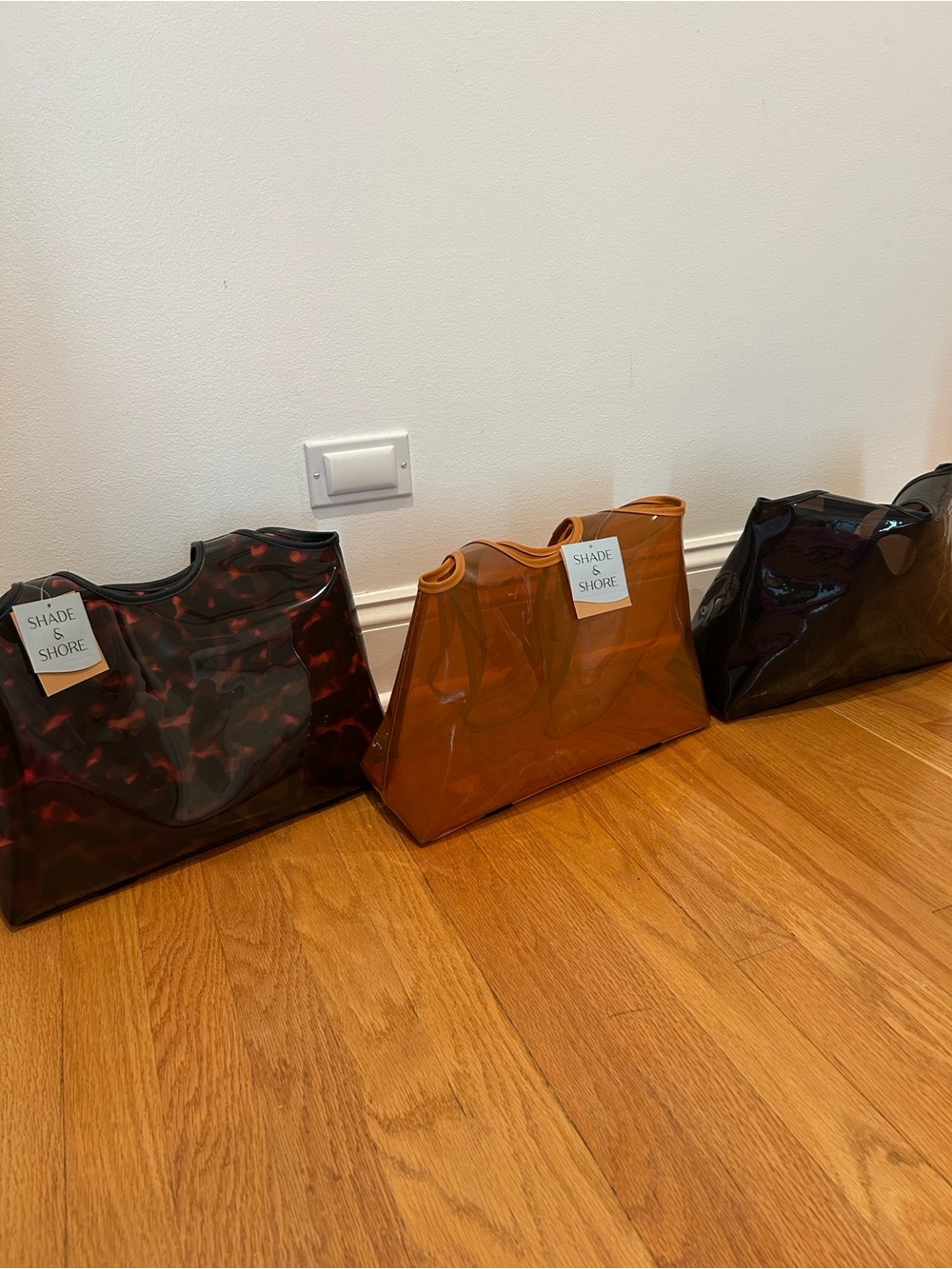 Shade & Shore Jelly Tote Bags. Set of 3 - Warm Amber, Tortoise, and Black.